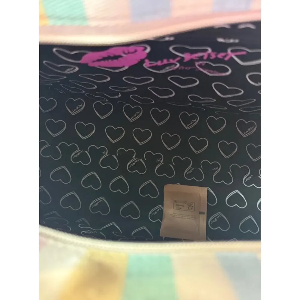 NWT Betsey Jonson LUV Striped Pastel Tote with Flower Charm